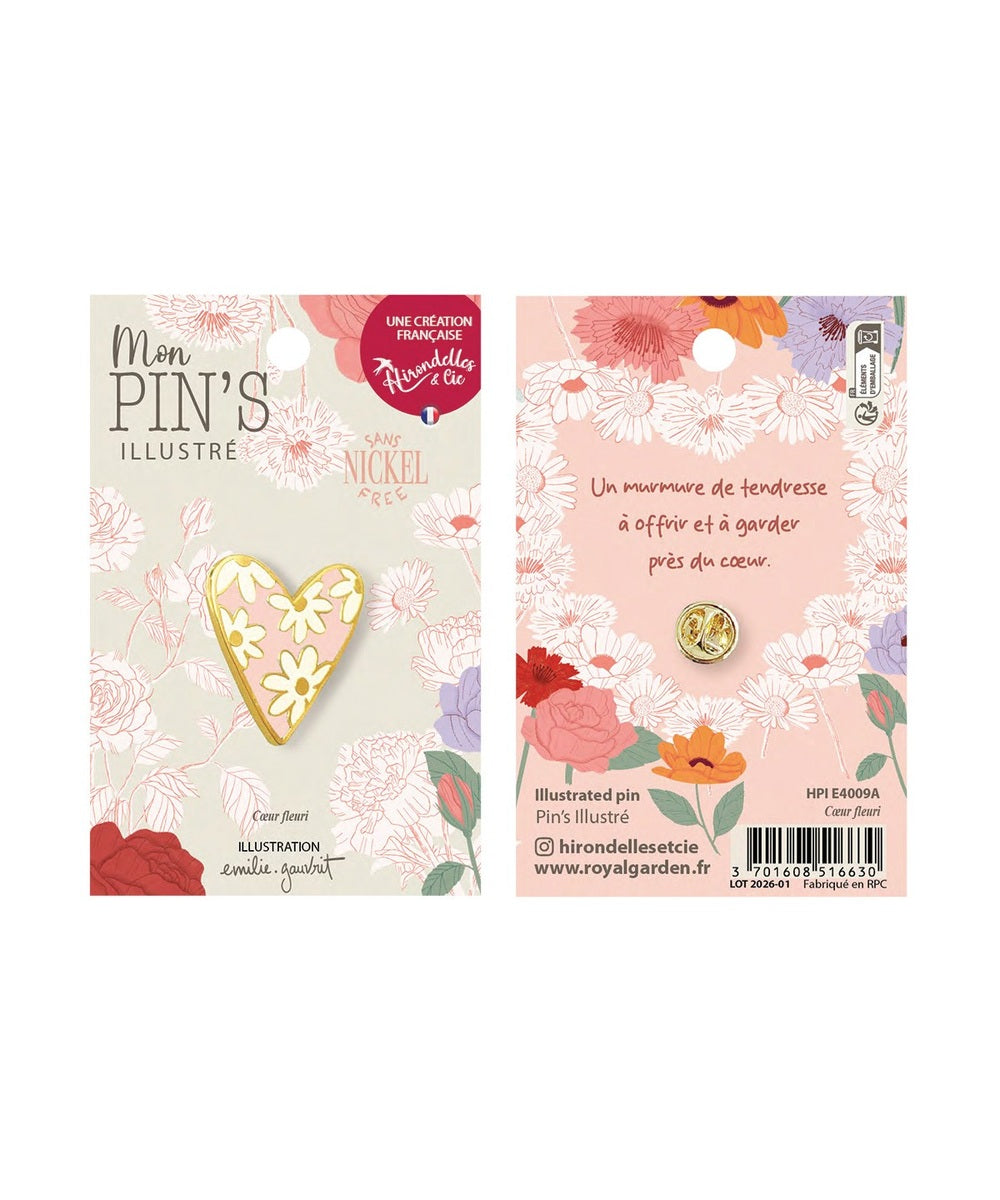 Pin's Cœur fleuri rose Nature Vivante