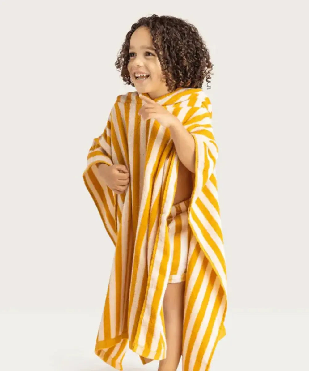 Poncho de bain pour enfant 100% coton avec des rayures jaunes de la marque Swim Essentials