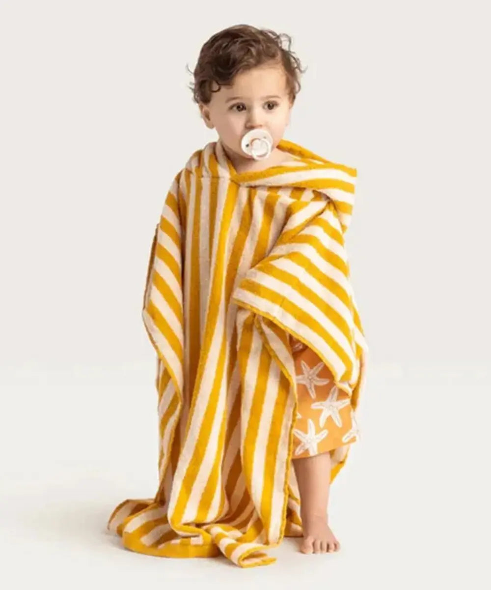 Poncho de bain pour enfant 100% coton avec des rayures jaunes de la marque Swim Essentials