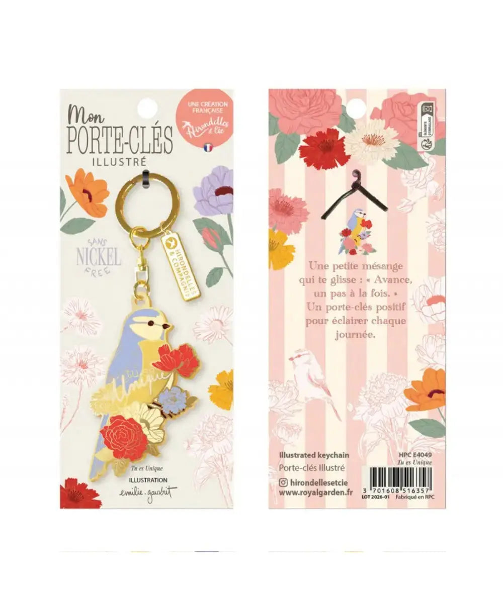 Photo de la carte servant de support au porte-clés Oiseau de Emilie Gauvrit