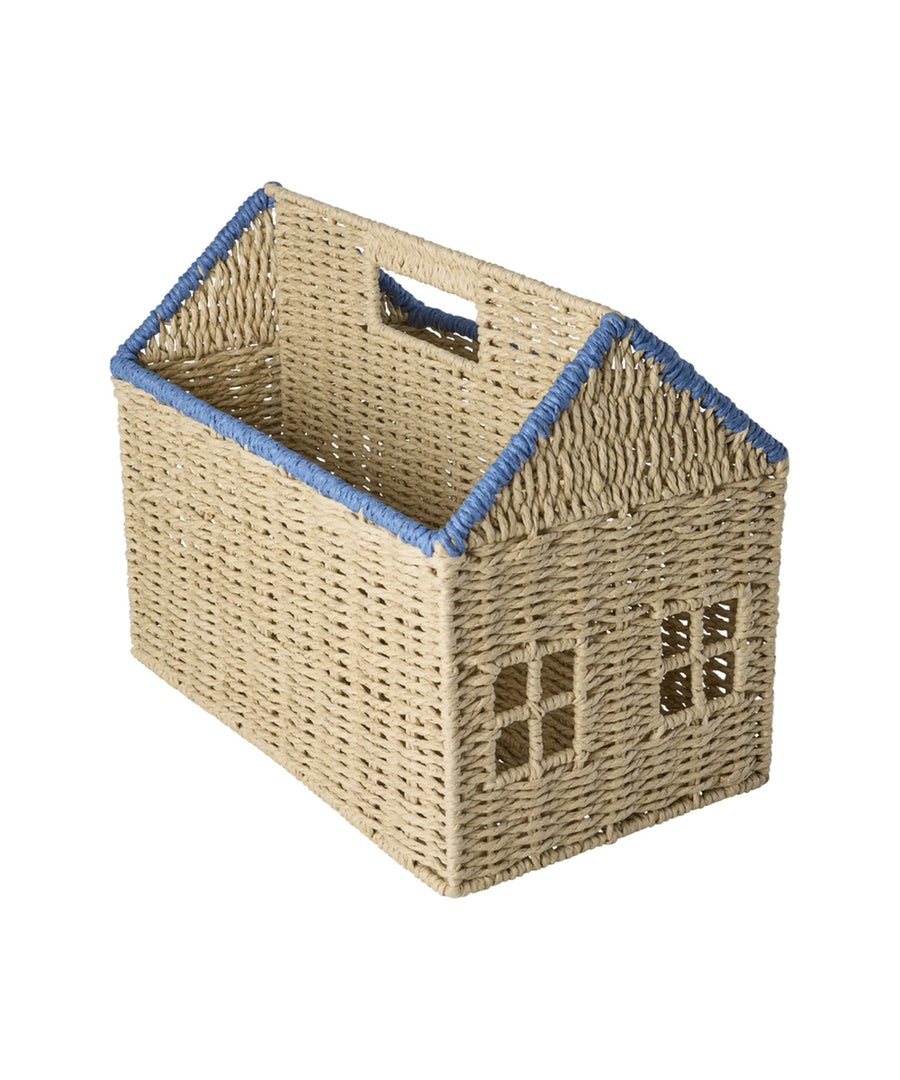 Porte-revues Maison en corde de papier bleu de Rice sur fond blanc