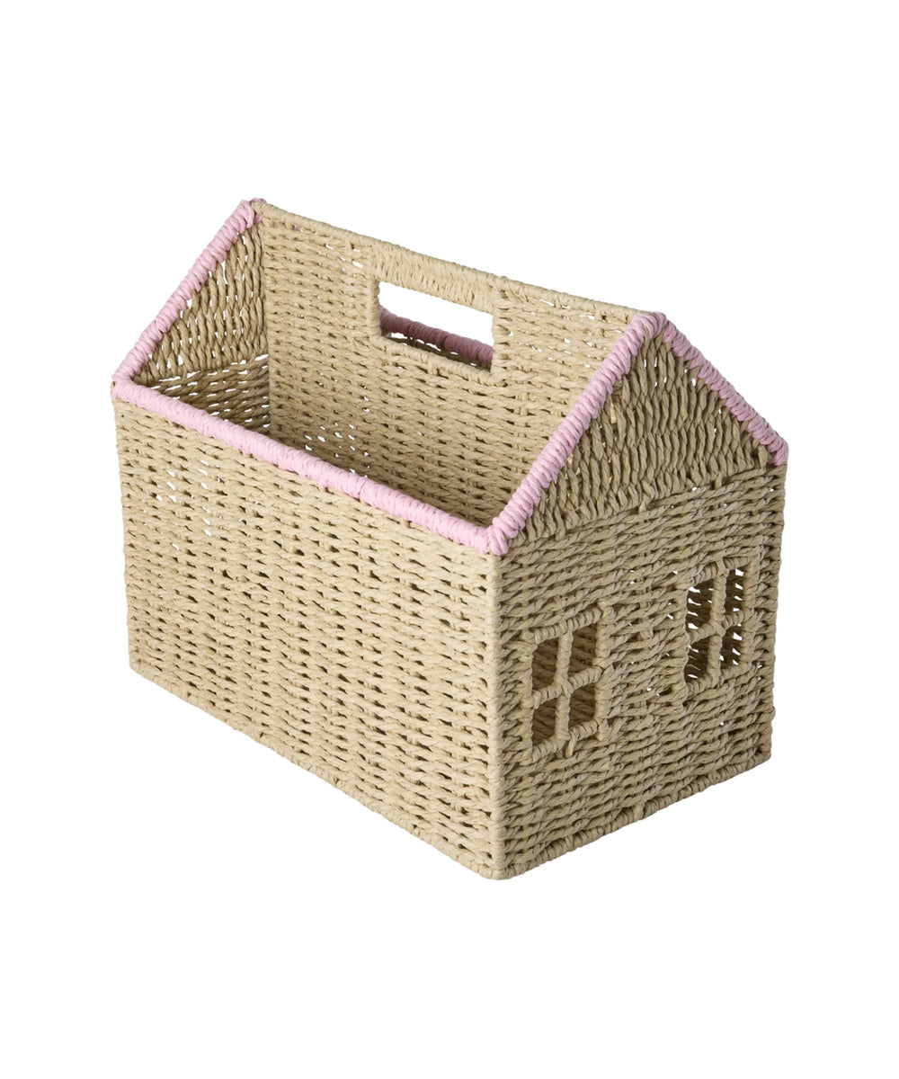 Porte-revues en forme de maison réalisé en corde tressée par Rice. Parfait en rangement pour une chambre d'enfant !