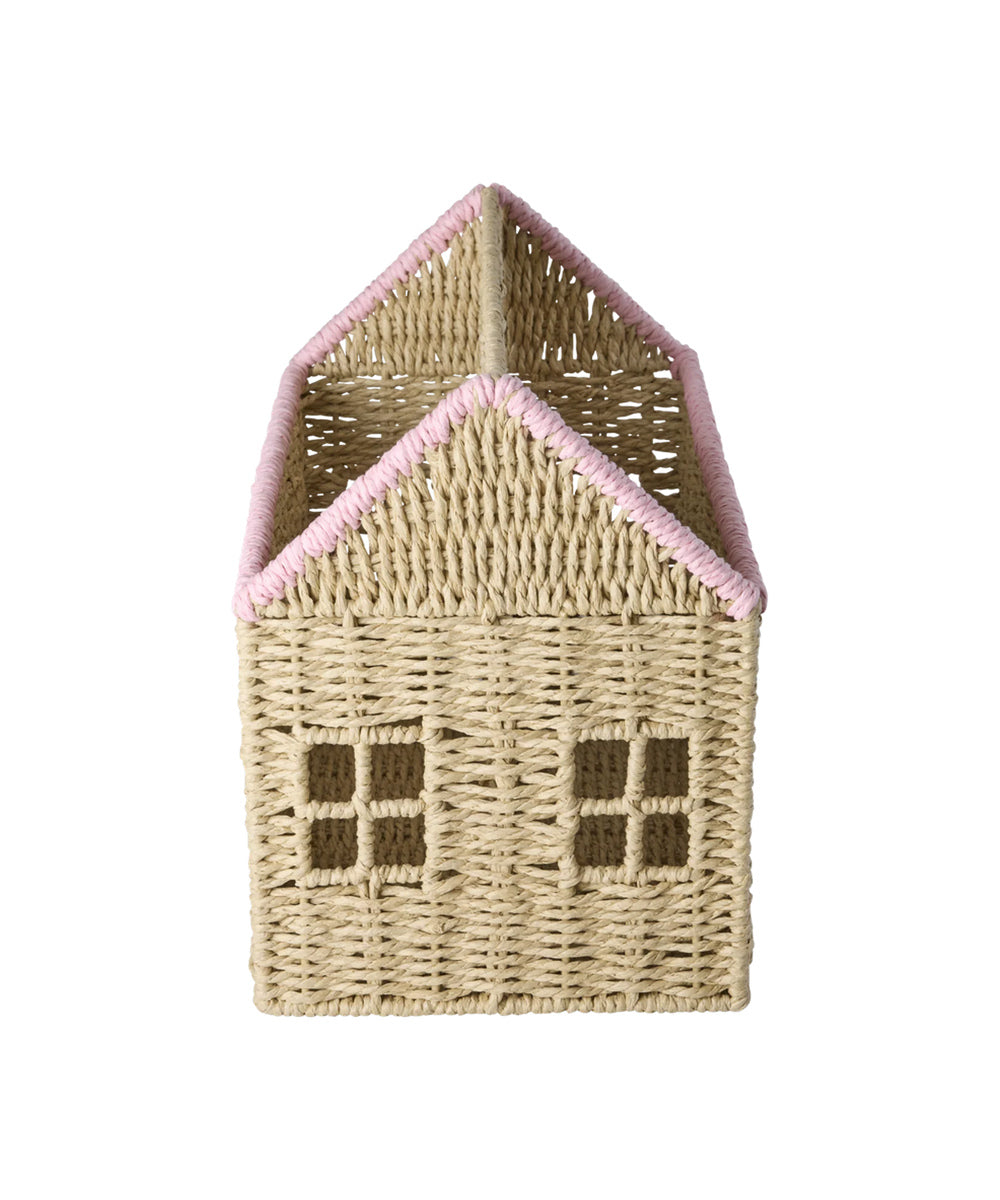 Porte-revues en forme de maison réalisé en corde tressée par Rice. Parfait en rangement pour une chambre d'enfant !