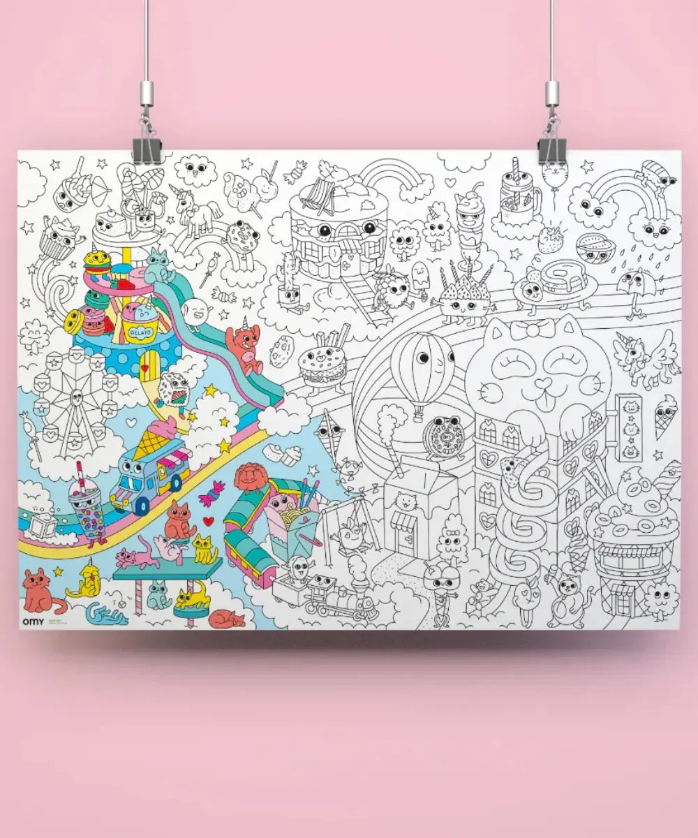 Grand poster geant a colorier univers kawaii japonais par omy.