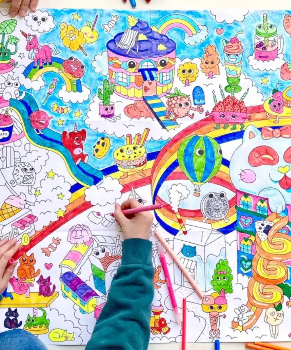 Grand poster geant a colorier univers kawaii japonais par omy.