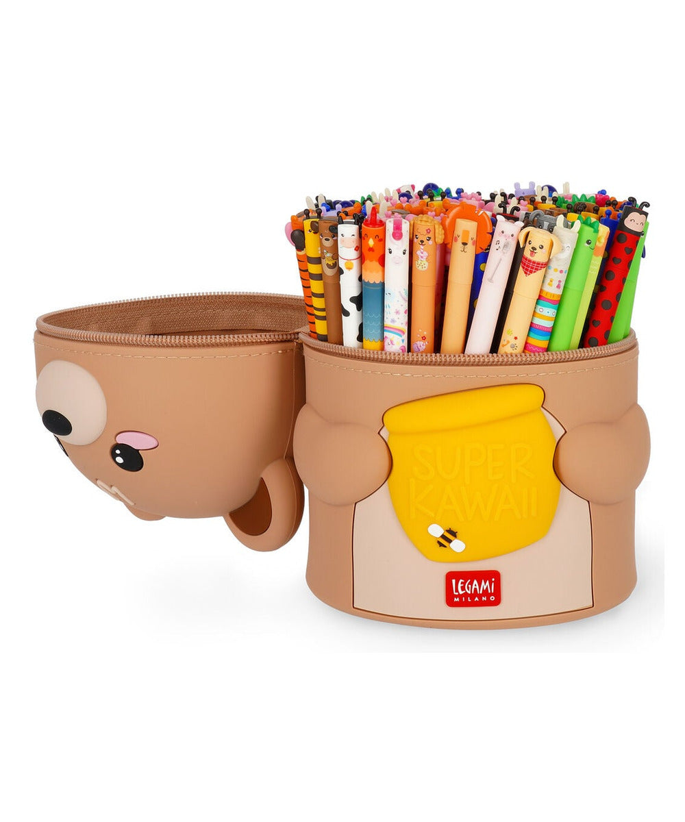 Pot à crayons Ourson Legami ouvert avec des stylos en démonstration, vendus séparément