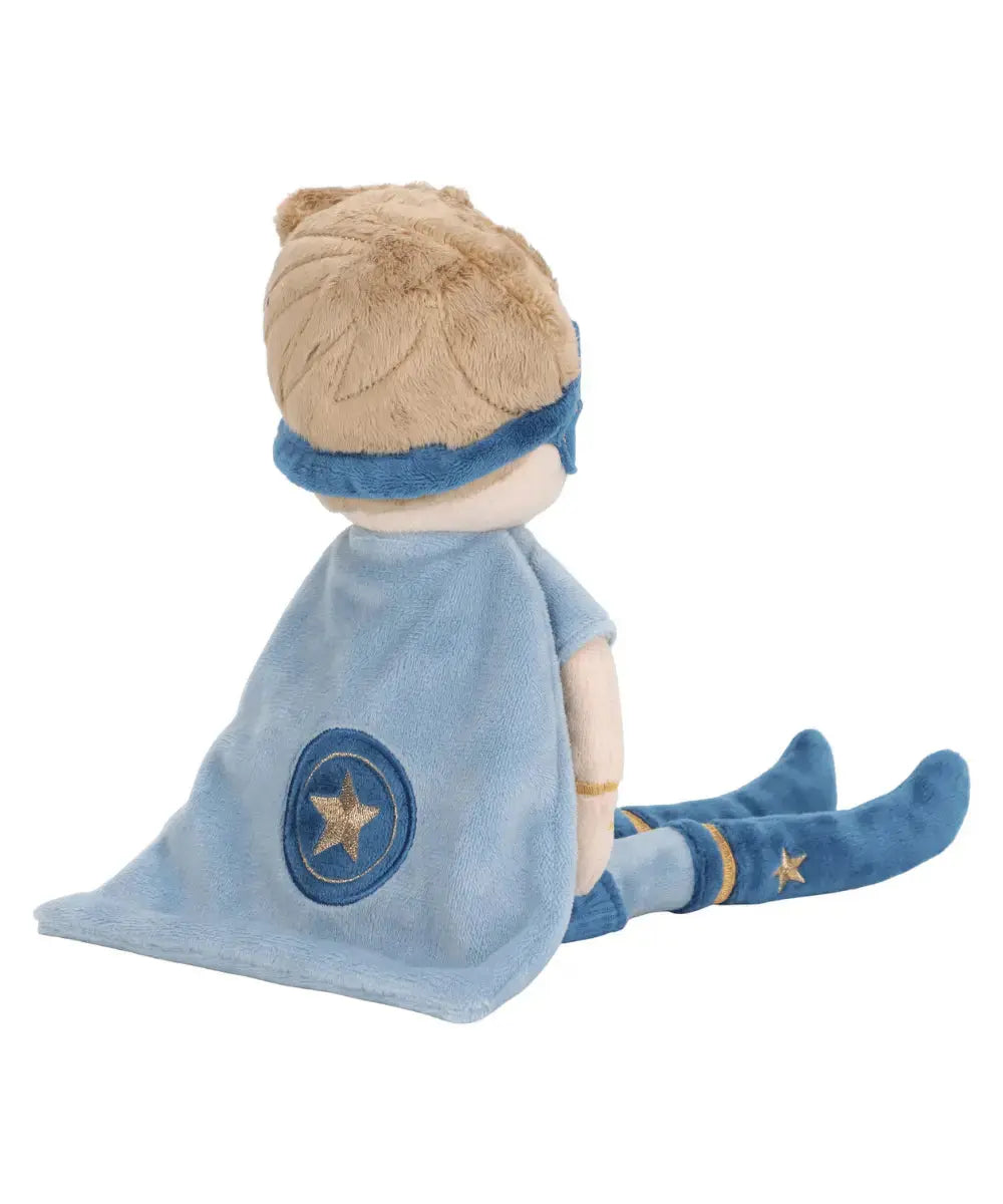Vue du dos de la Poupée en tissu Jim le super-héros de la marque pour enfants, Little Dutch