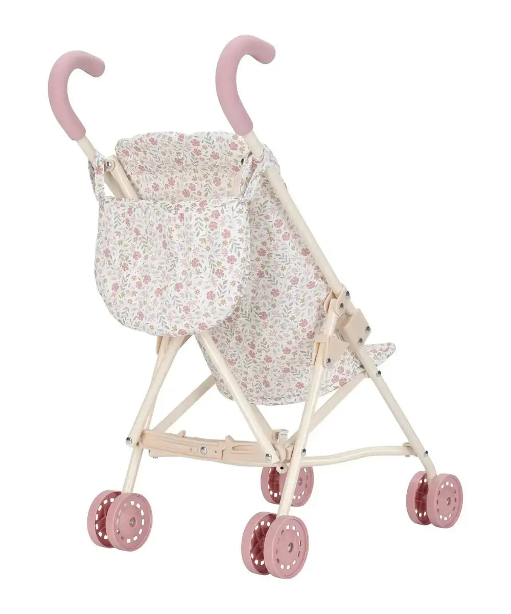 Poussette pour poupée de la marque Little Dutch sur fond blanc et vue de dos
