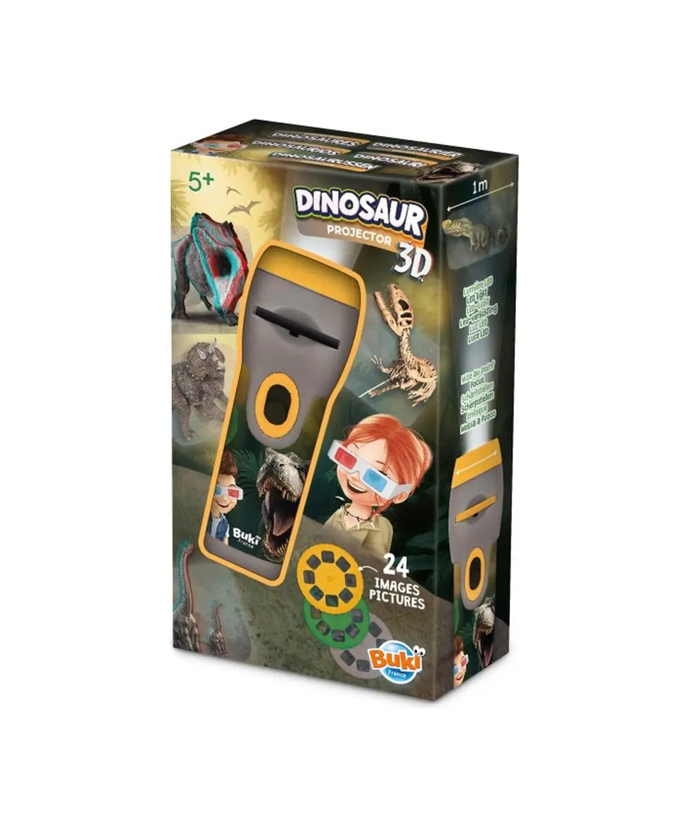 Projecteur Dinosaures 3D Buki vu de face sur fond clair