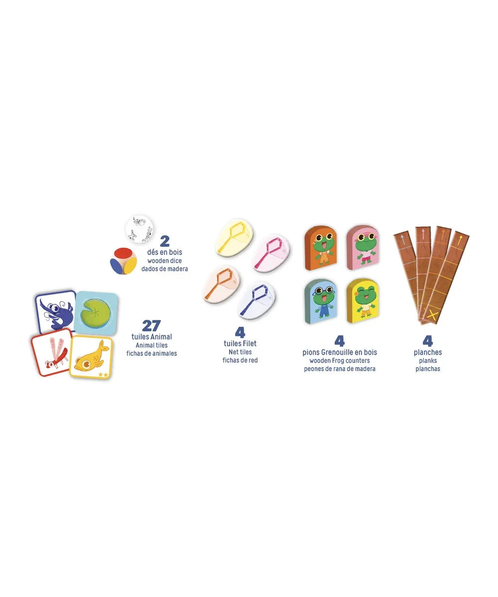 Boîte du jeu de cartes pour enfant p'tit jeu happy froggy auzou avec illustrations de grenouilles rigolotes.