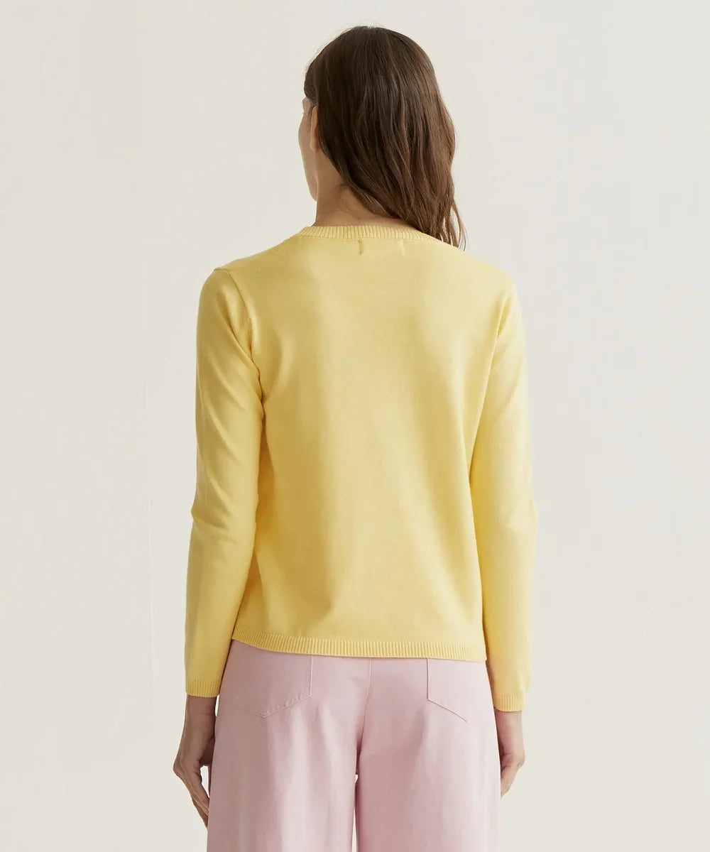 Pull jaune broderie tulipe rose de Compañía Fantástica