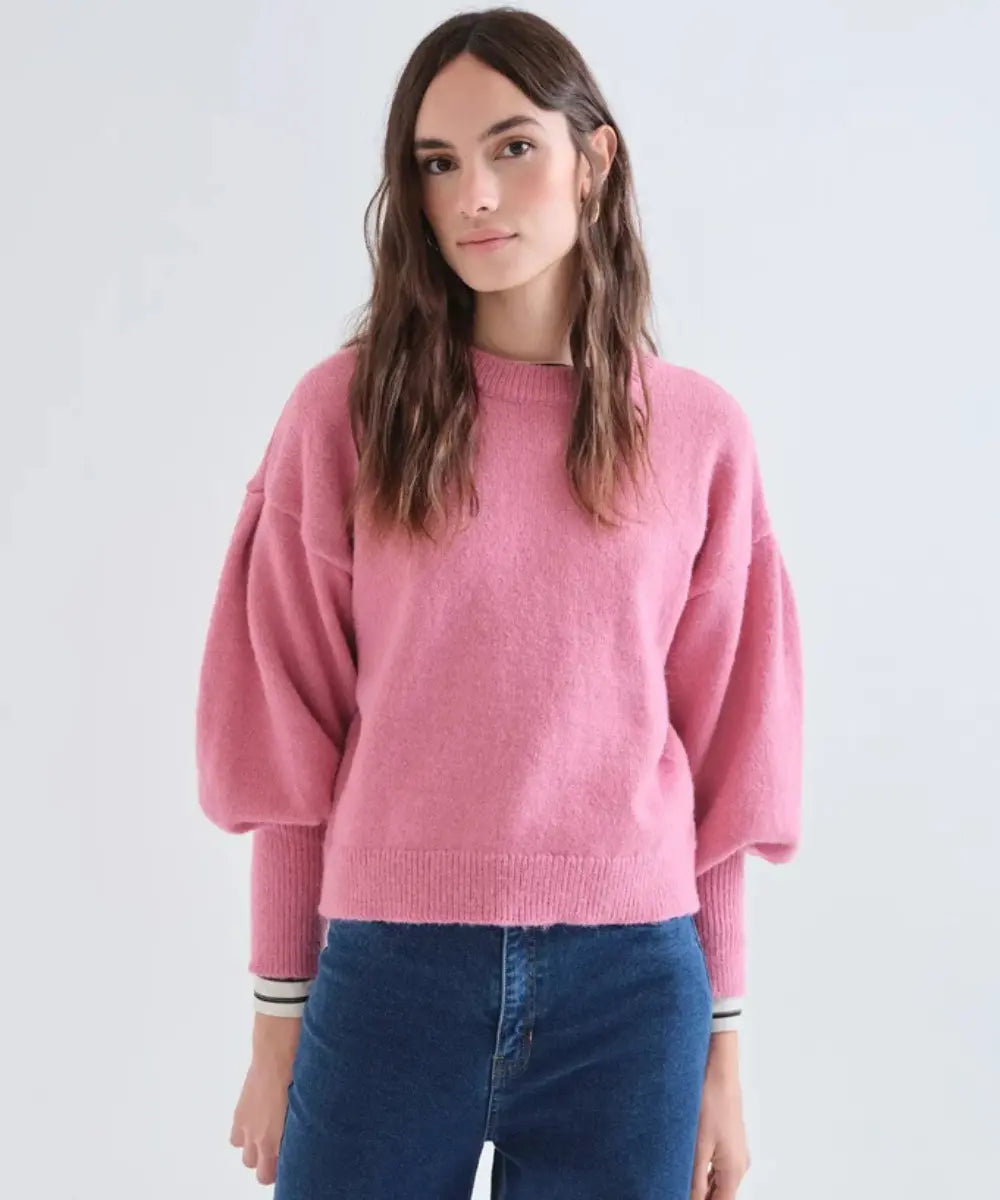 Pull en maille rose col rond Compañía Fantástica coupe droite
