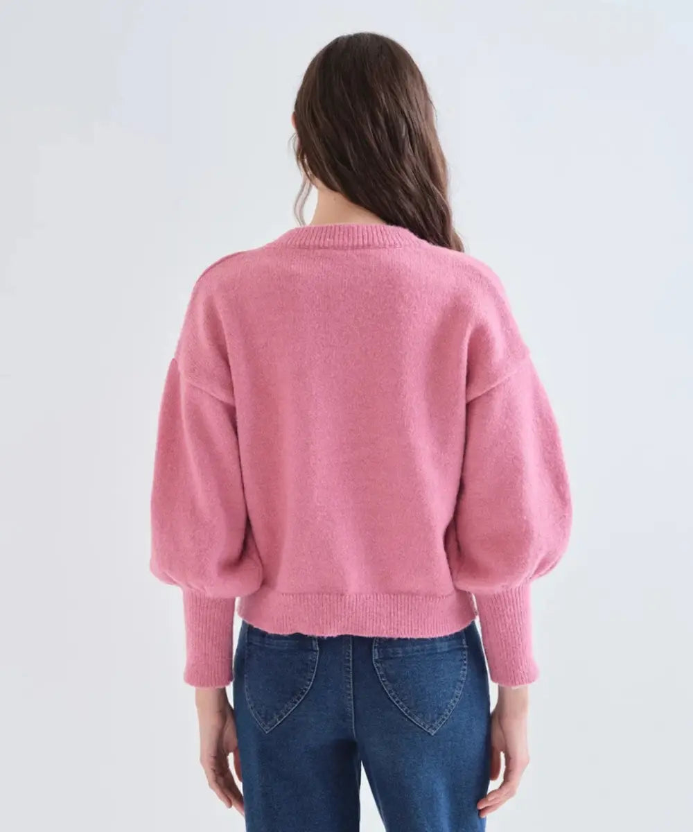 Pull en maille rose col rond Compañía Fantástica coupe droite