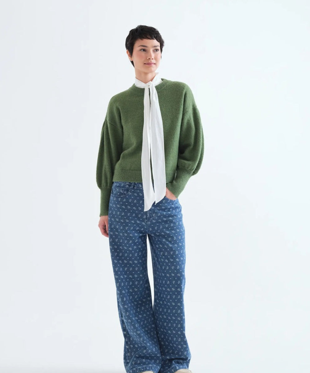Pull vert en maille manches ballon de Compañía Fantástica