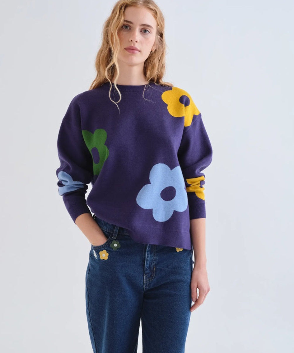 Pull violet imprimé fleurs Euphonia de Compañía Fantástica