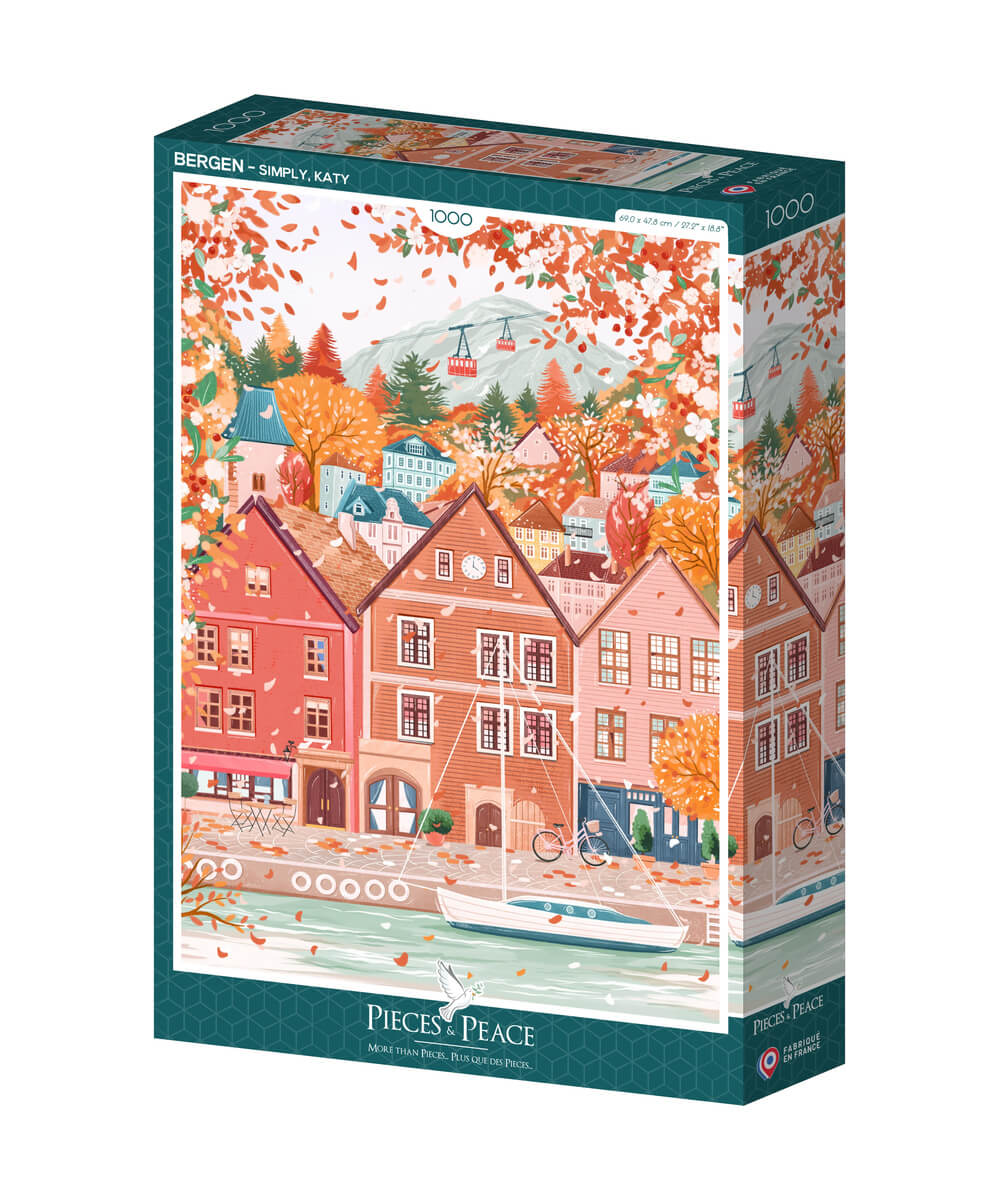 Boîte du puzzle Bergen, 1000 pièces, de la marque Pieces & Peace, sur fond blanc