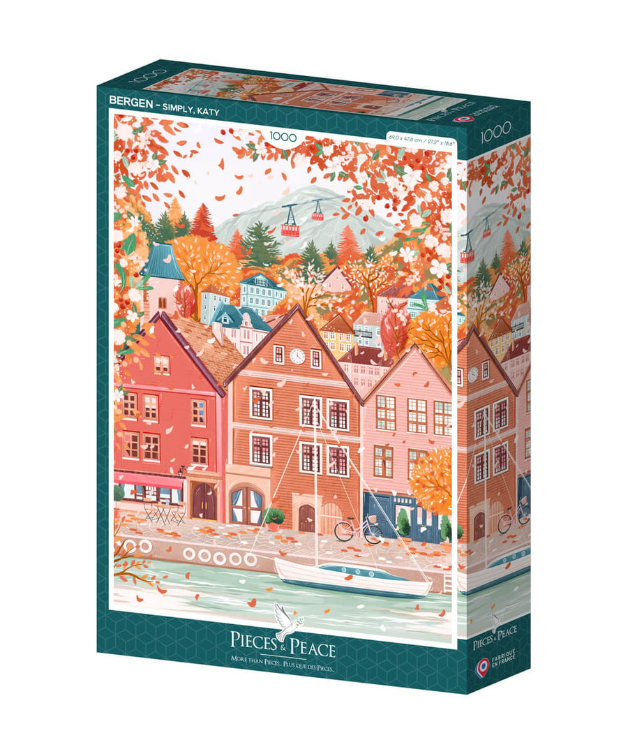 Boîte du puzzle Bergen, 1000 pièces, de la marque Pieces & Peace, sur fond blanc