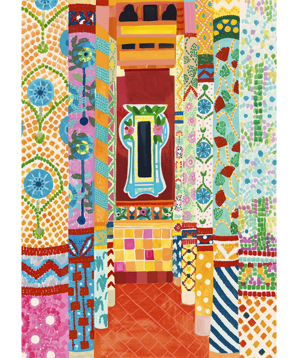 Illustration complète du puzzle Palais de la Musique - Barcelone de Pieces & Peace, dessinée par Hebe Studio