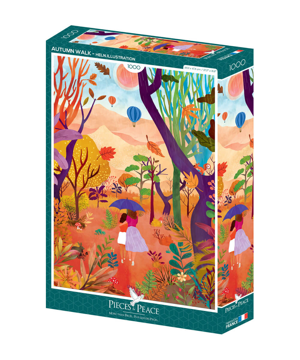 Boîte du puzzle Promenade d'Automne, 1000 pièces, de la marque Pieces & Peace, sur fond blanc