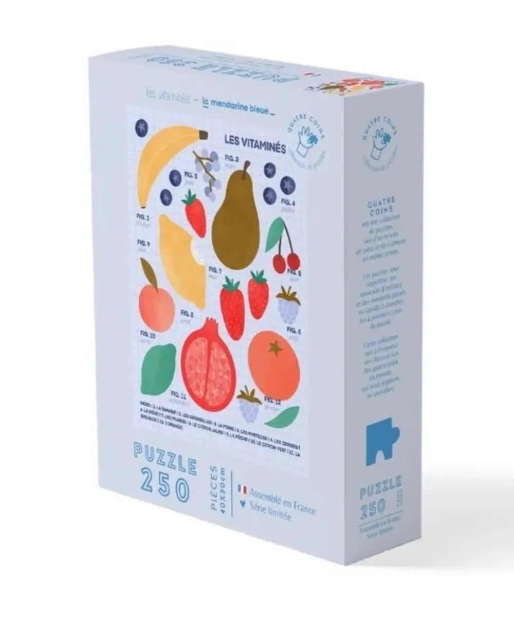 Puzzle 250 pieces planche de fruits la petite epicerie illustre par la mandarine bleue.