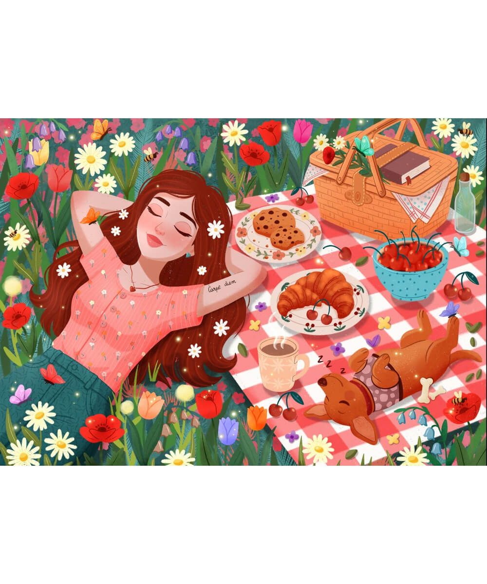 Illustration complète du puzzle Carpe Diem de Pieces & Peace, dessinée par Sandy Ardissone