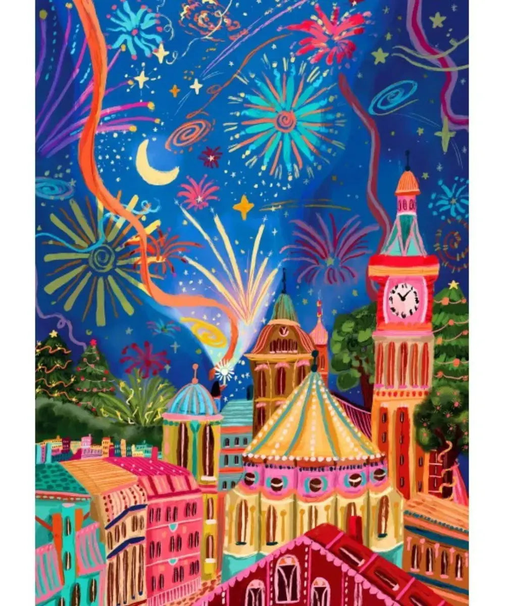 Détails de l'illustration colorée du puzzle de 500 pièces Feux d'artifices de Pieces & Peace