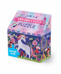 Puzzle 24 pièces Le Château des Licornes Crocodile Creek et sa boîte silhouette.
