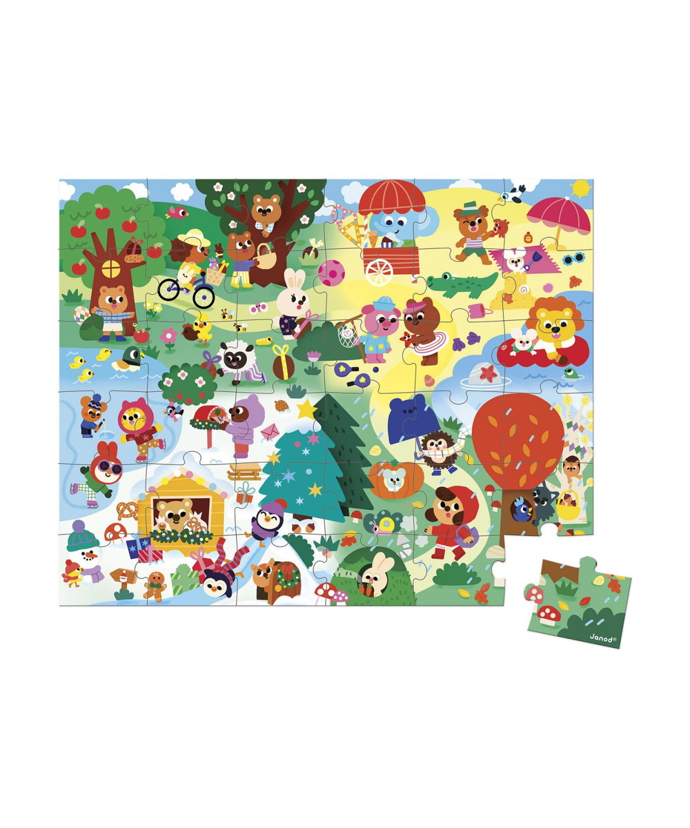 Puzzle Les 4 saisons 36 pièces de la marque Janod, sur fond blanc