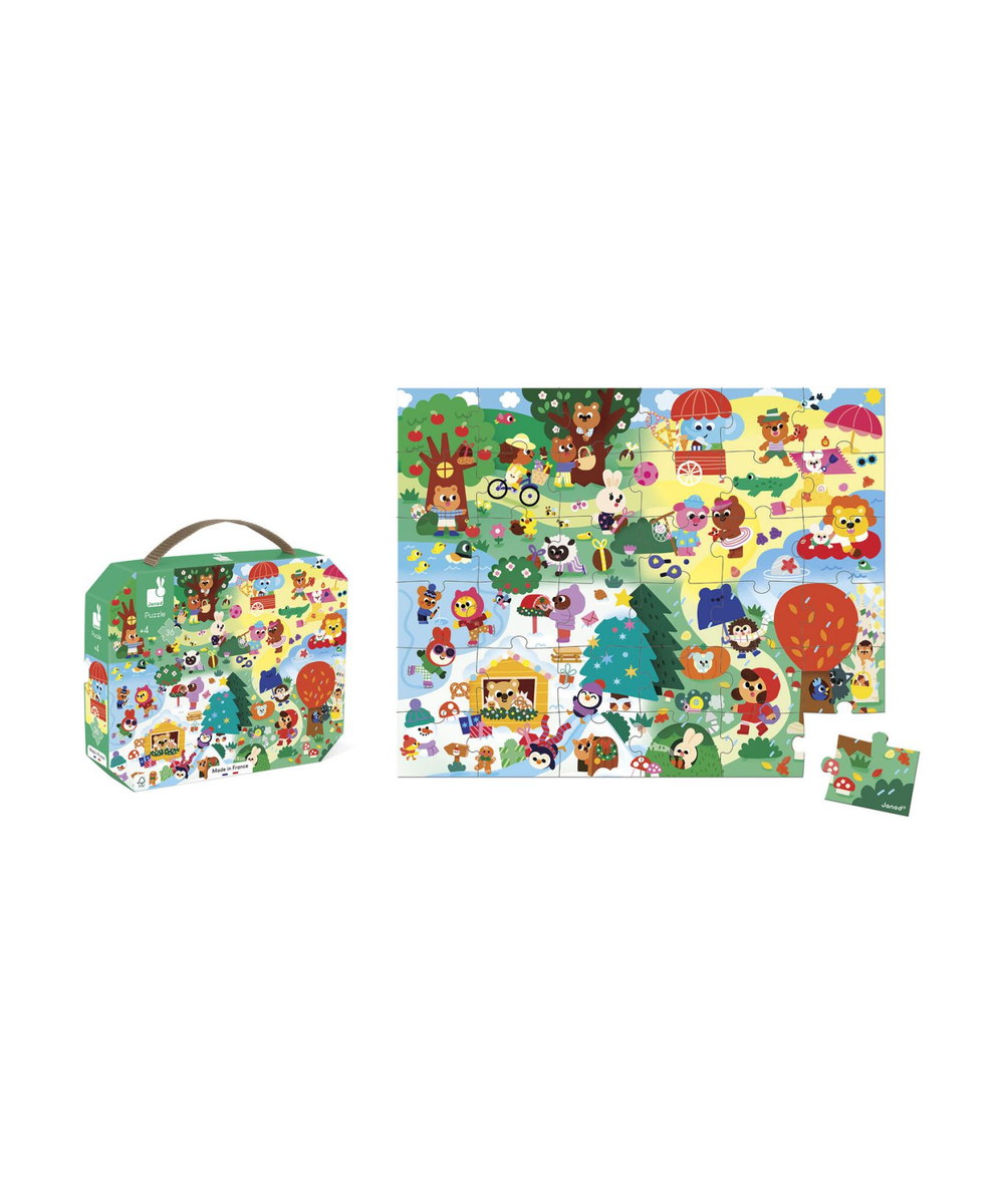 Puzzle Les 4 saisons 36 pièces de la marque Janod, sur fond blanc