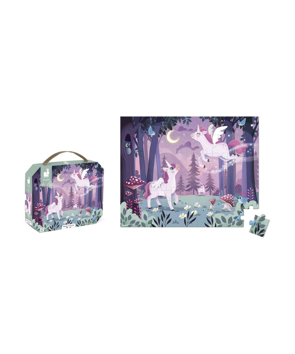 Puzzle Licornes 54 pièces de la marque Janod, sur fond blanc