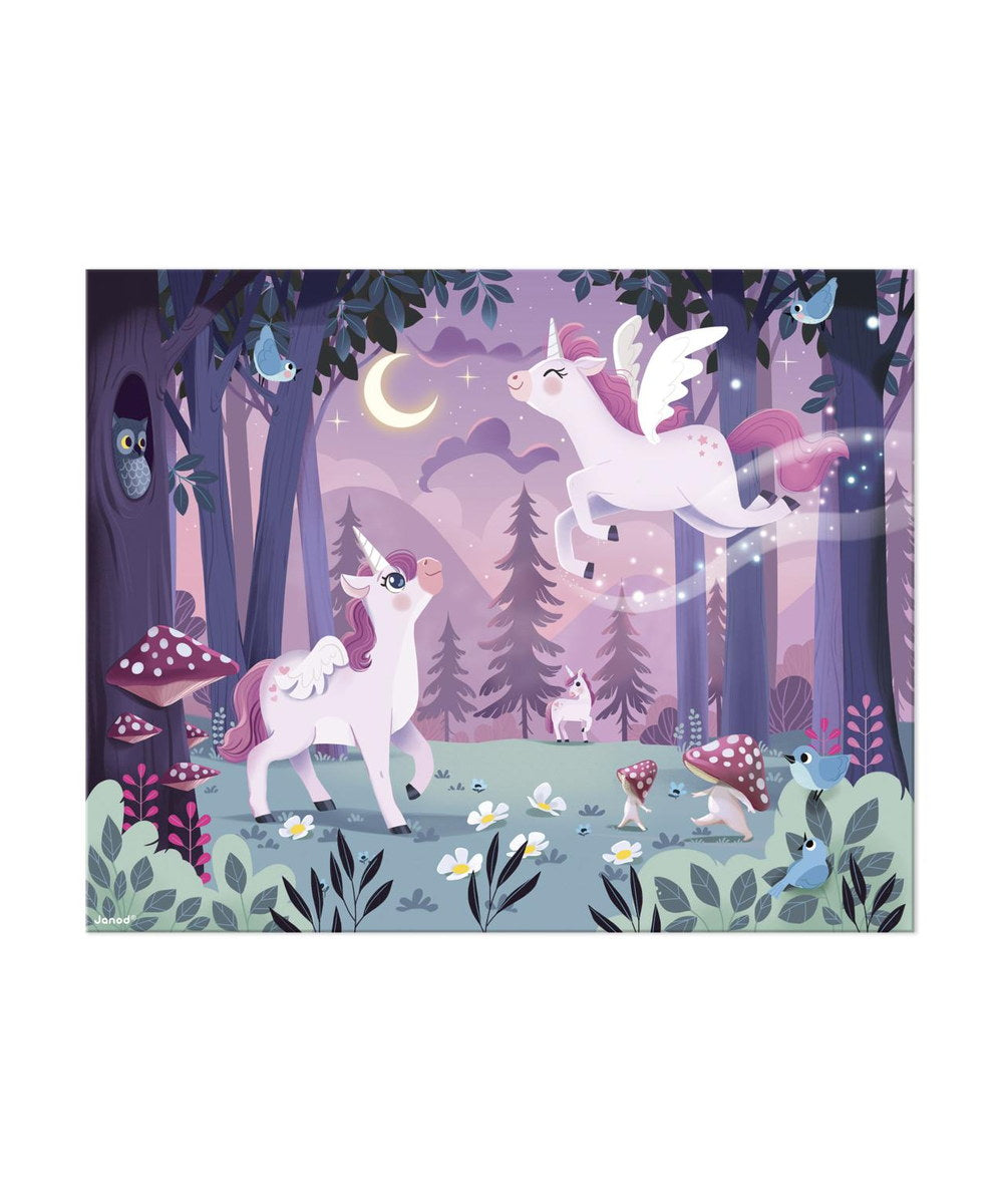 Puzzle Licornes 54 pièces de la marque Janod, sur fond blanc
