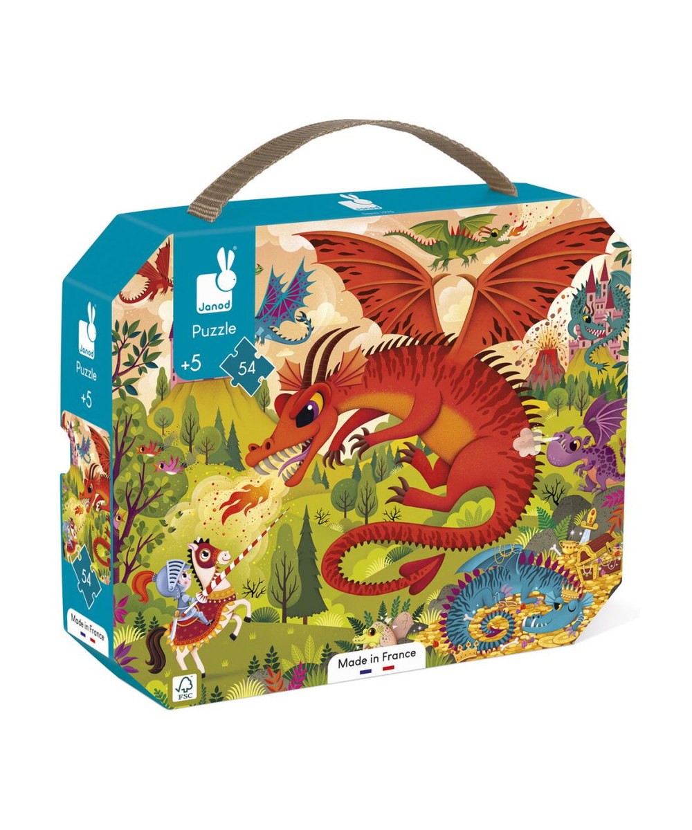 Puzzle Royaume des dragons 54 pièces de la marque Janod, sur fond blanc