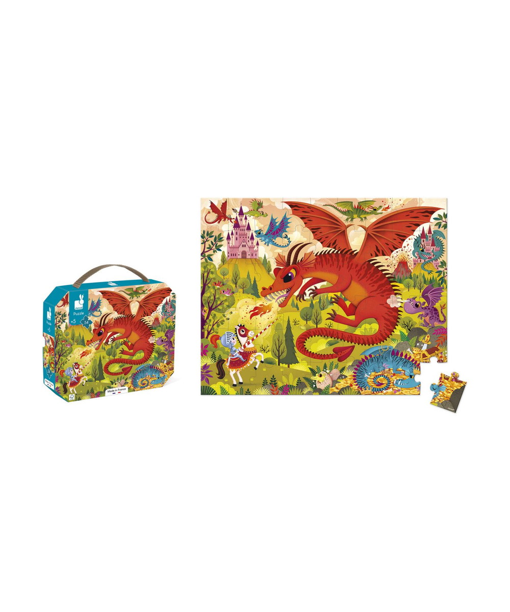 Puzzle Royaume des dragons 54 pièces de la marque Janod, sur fond blanc