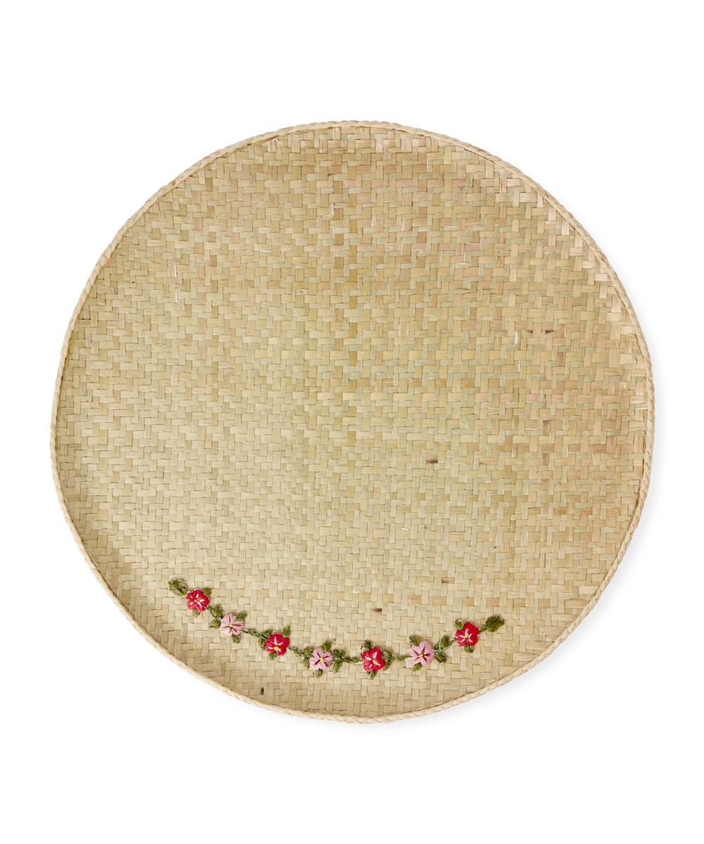 Grand plateau rond en raphia naturel tresse a la main Rice boho