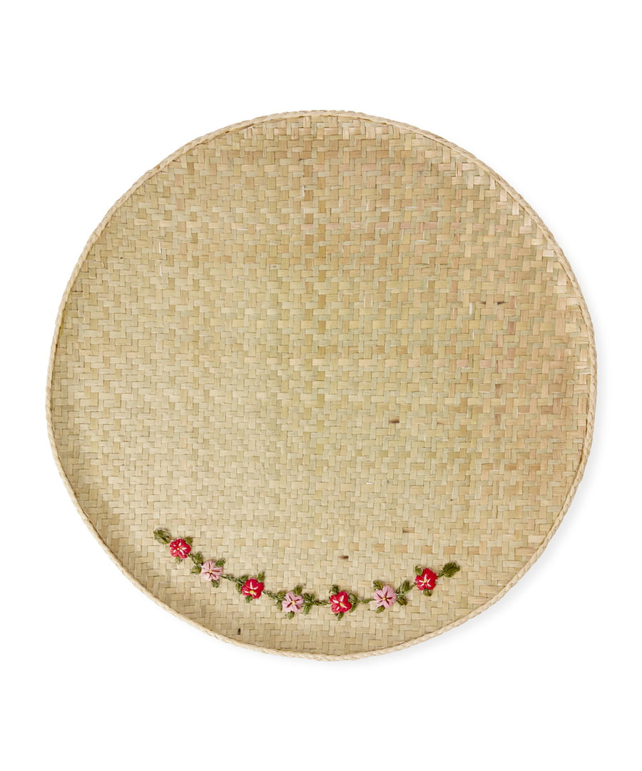 Grand plateau rond en raphia naturel tresse a la main Rice boho