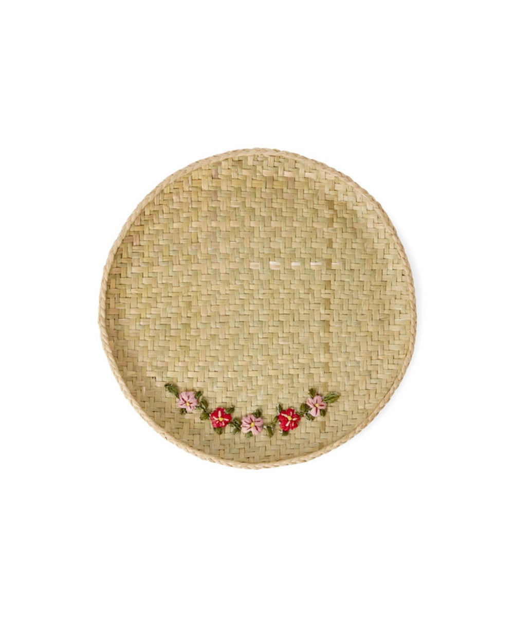 Raffia Round Tray with Flower Vine - Small de la marque Rice