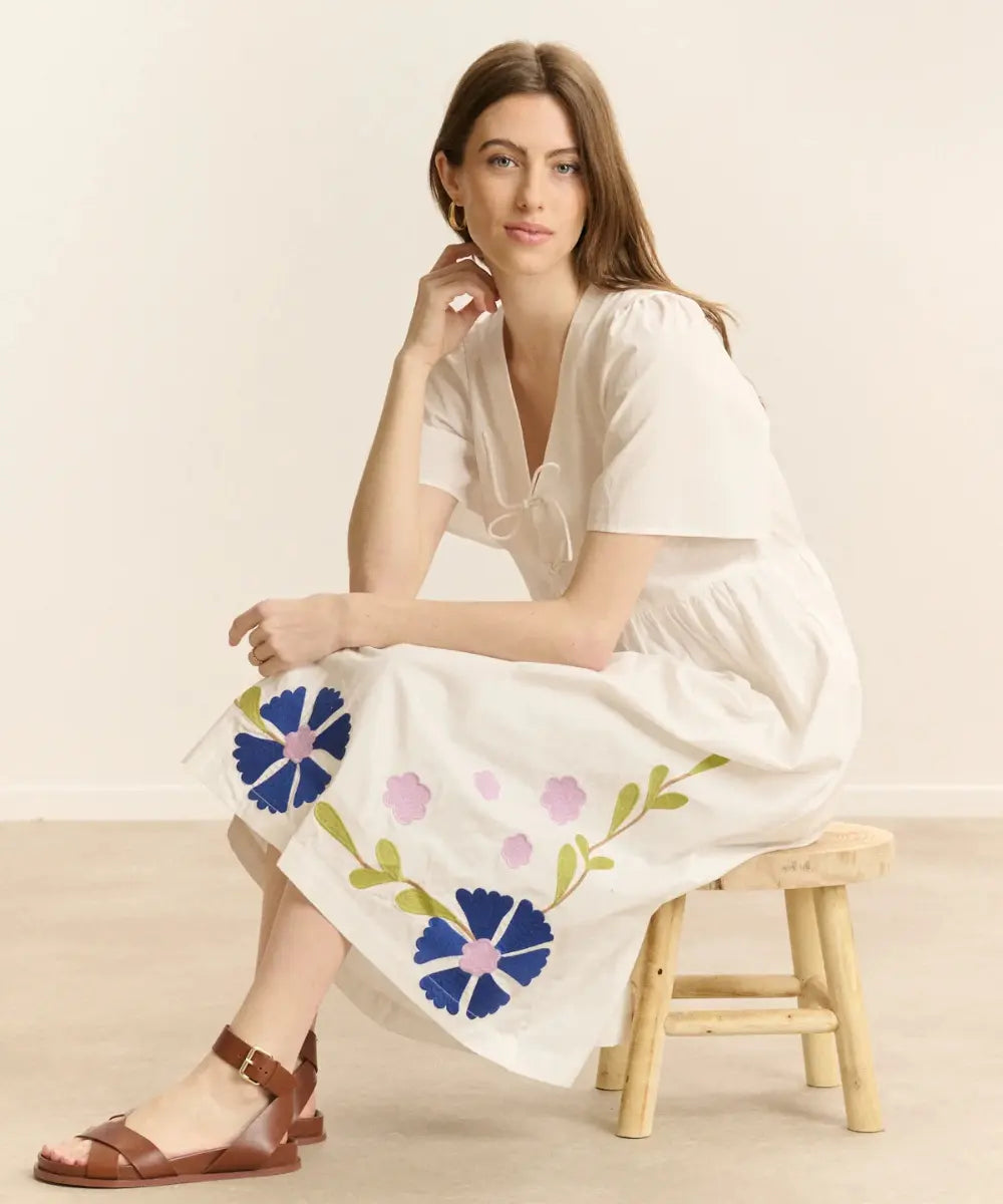 Robe coupe midi broderies fleurs Candy de Garance