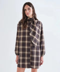 Robe courte en coton a carreaux marron et creme de la marque Compañía Fantástica