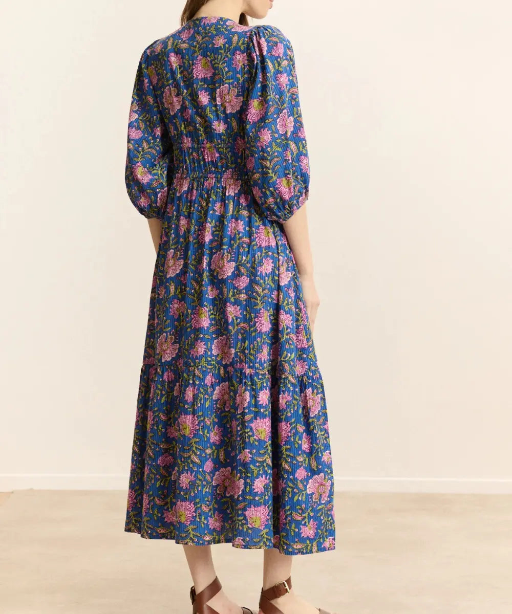 Vue du dos de la Robe longue Vanina fleurs de la marque Garance