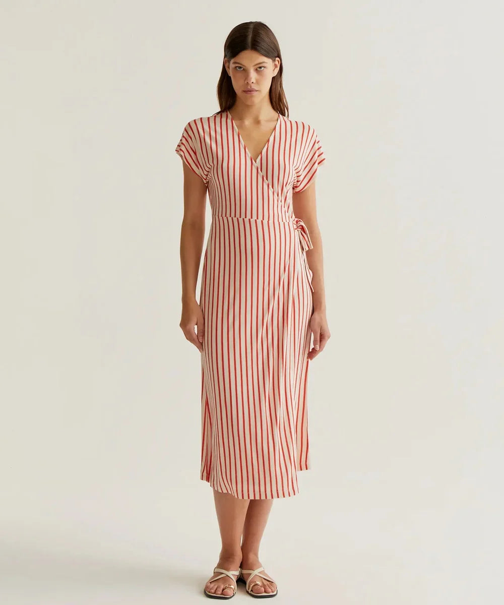 Robe midi rayures rouges de Compañía Fantástica