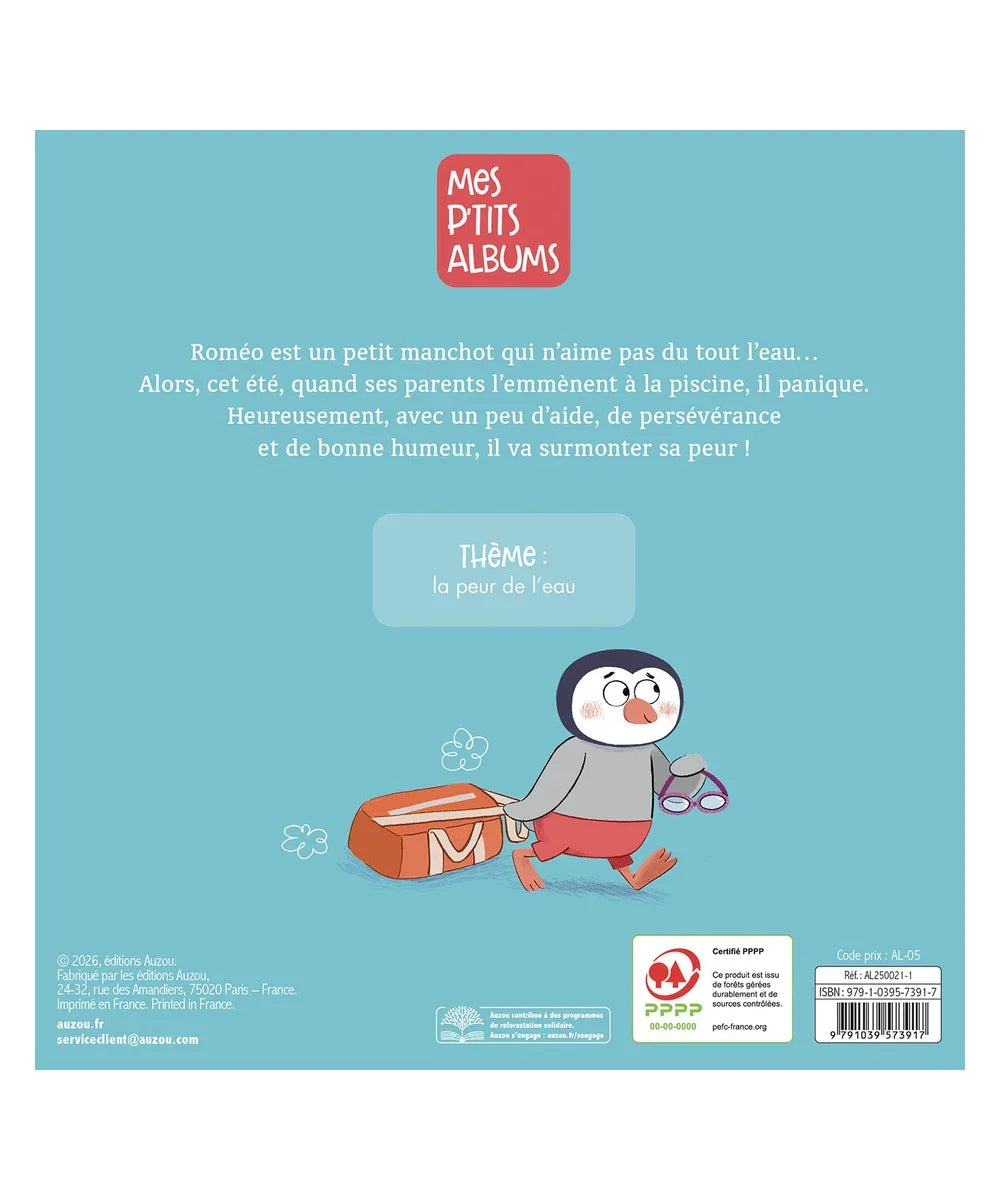 Livre illustré pour enfant Roméo n'a plus peur de l'eau édité par les éditions Auzou.