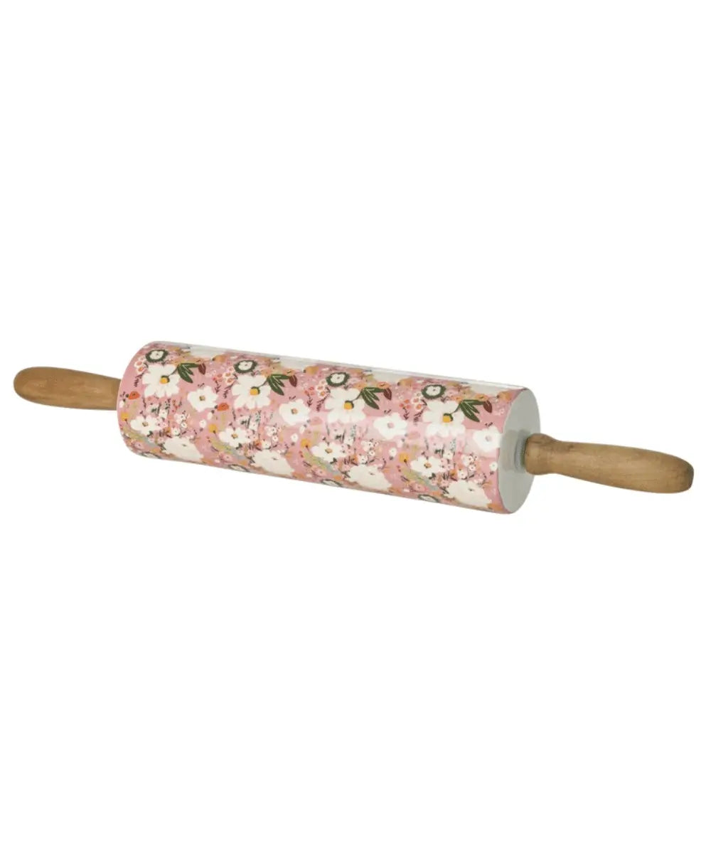 Rouleau à pâtisserie en céramique Fleurs de la marque Rice sur fond blanc