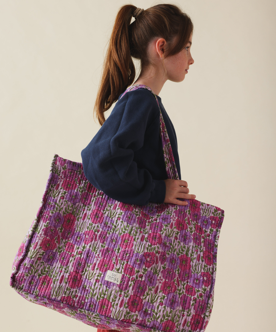 Sac cabas Indore Orchidée So Family en coton imprimé block print