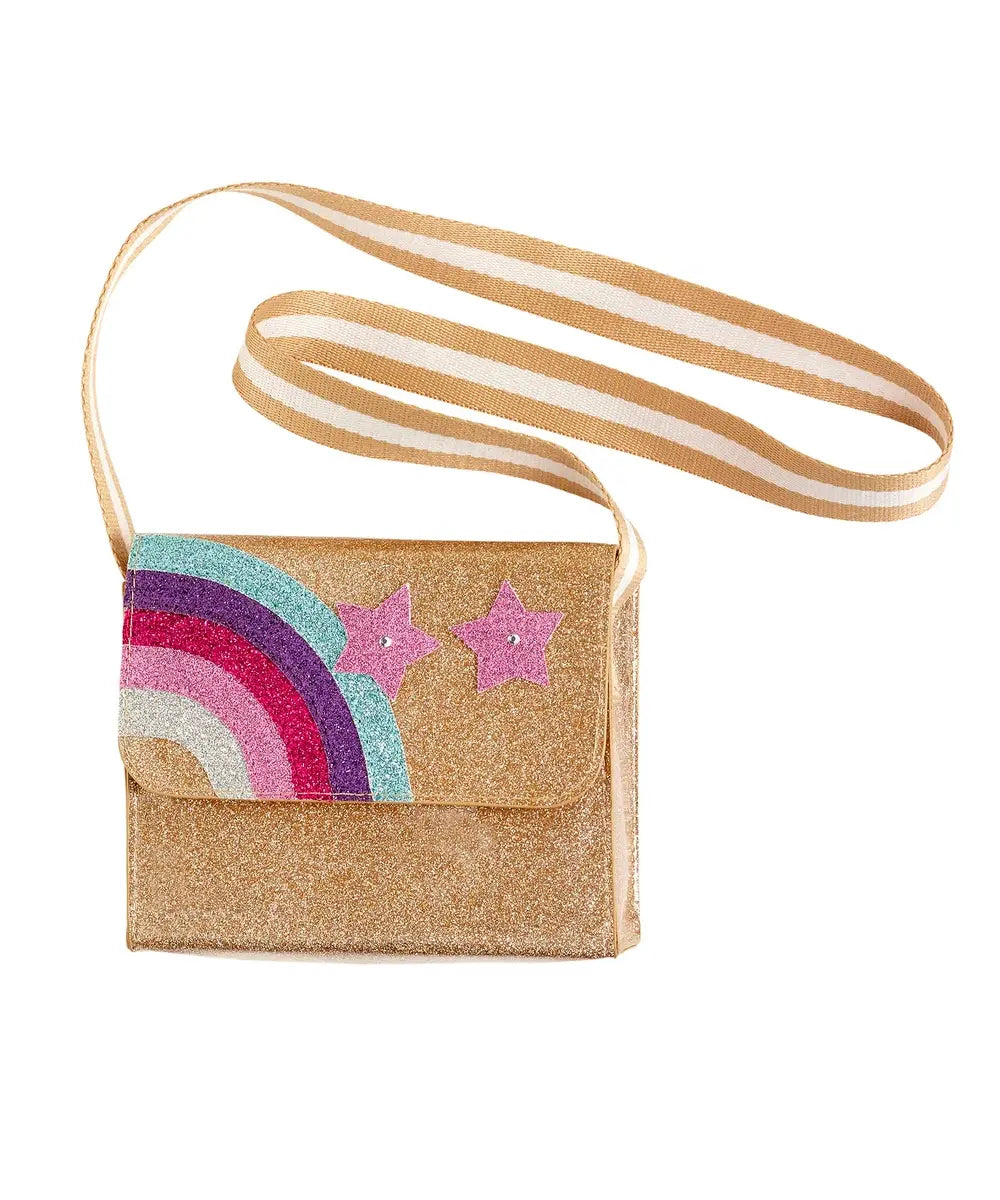 Petit sac à bandoulière pour enfant recouvert de paillettes dorées de la marque Souza