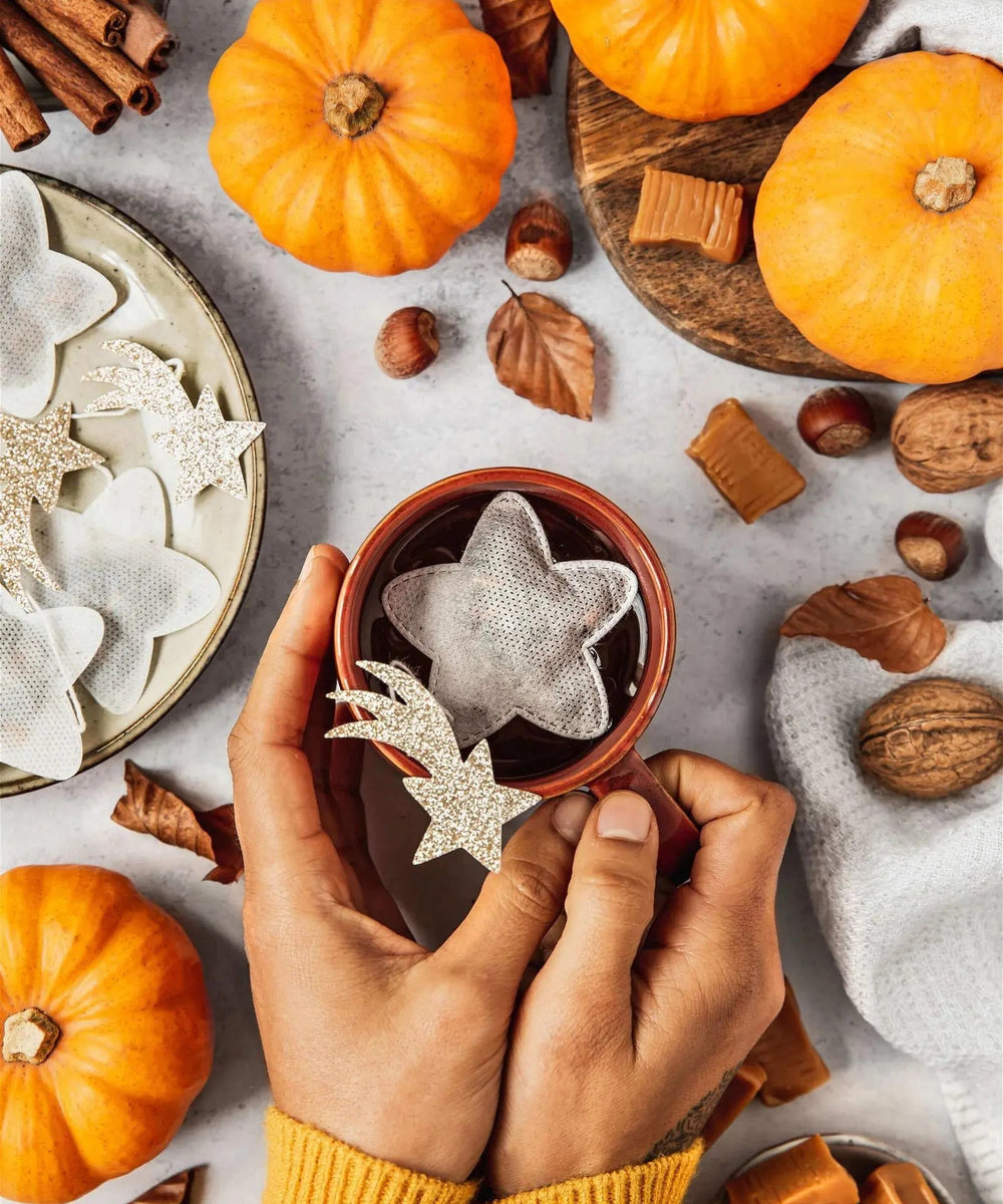 Sachets de the bio en forme d etoile au jasmin cousus main Tea Heritage.