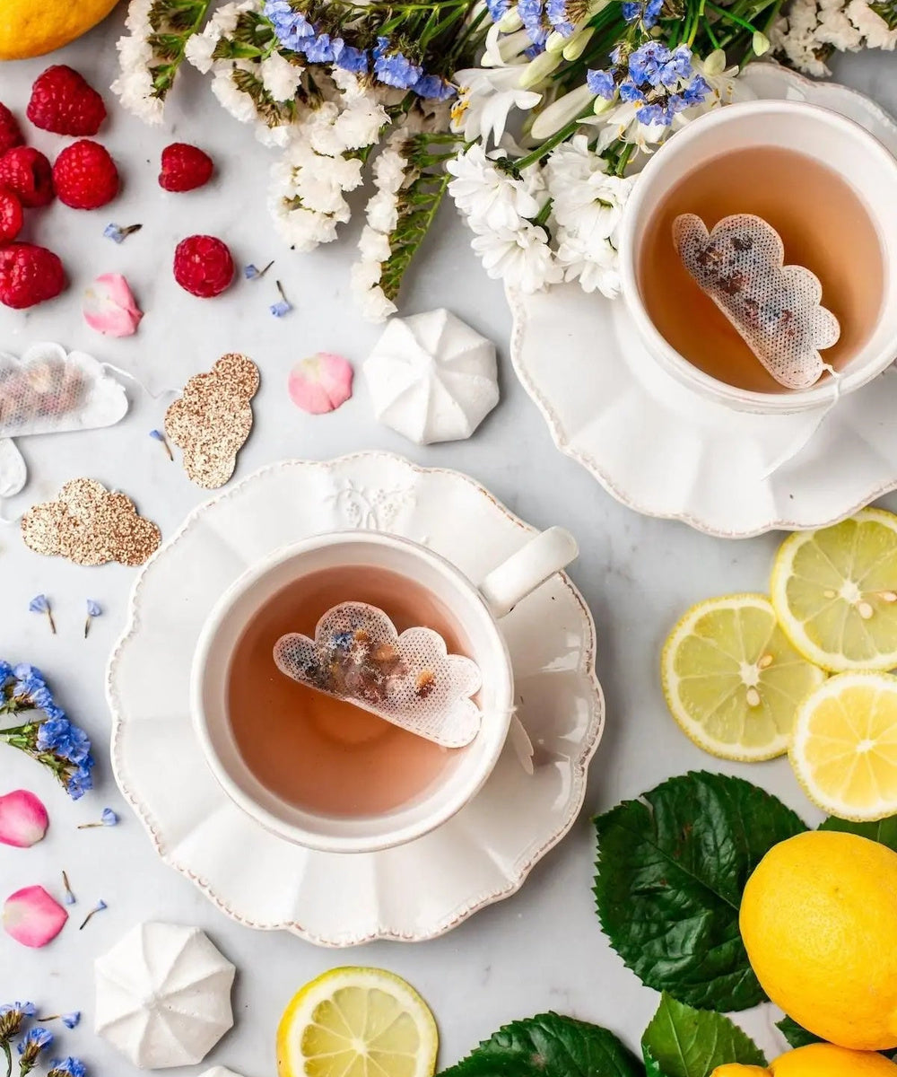 Sachets de thé bio en forme de nuage cousus à Lyon de la marque française Tea Heritage. Goût : Jasmin.
