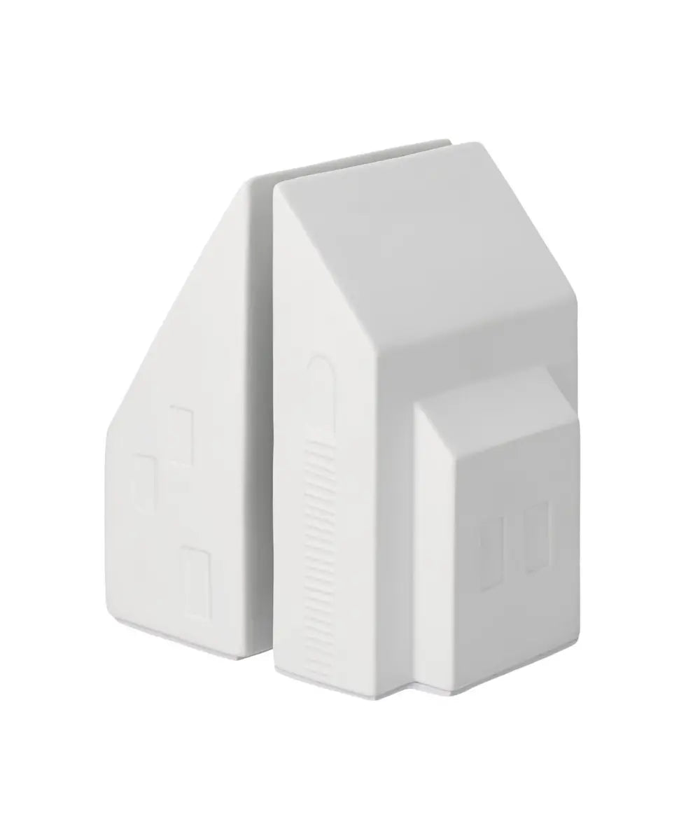Set de 2 serre livres en porcelaine blanche en forme de maisons de la marque rader.