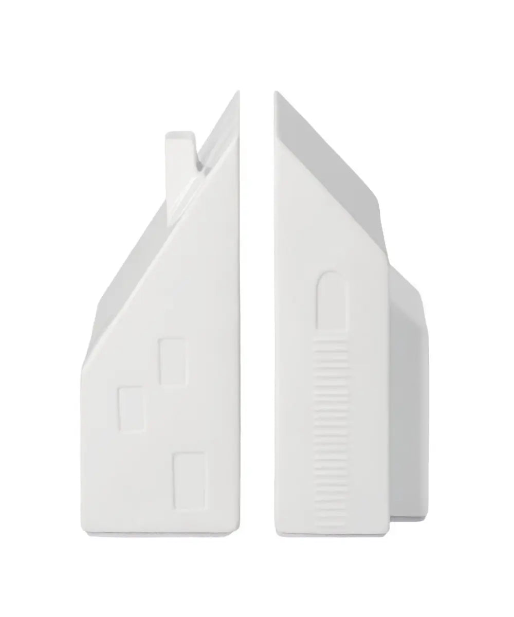 Set de 2 serre livres en porcelaine blanche en forme de maisons de la marque rader.