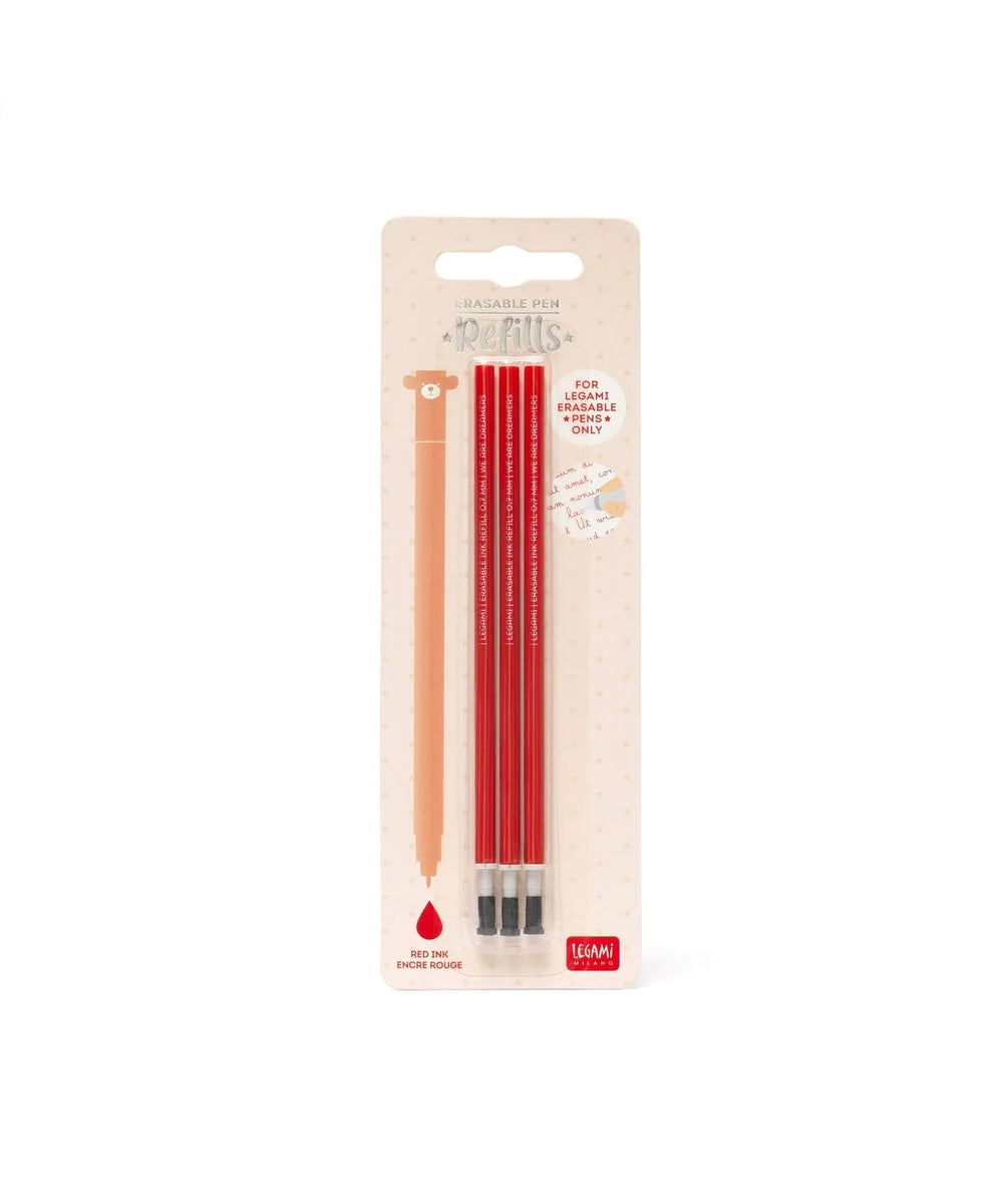 Set de 3 Recharges pour Stylo à Encre Gel Effaçable - Encre rouge - Erasable Pen Legami