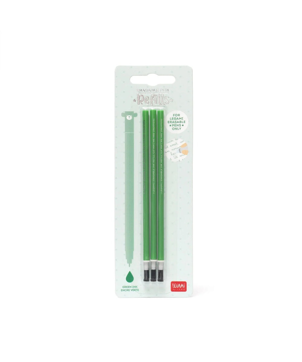 Set de 3 Recharges pour Stylo à Encre Gel Effaçable - Encre verte - Erasable Pen Legami